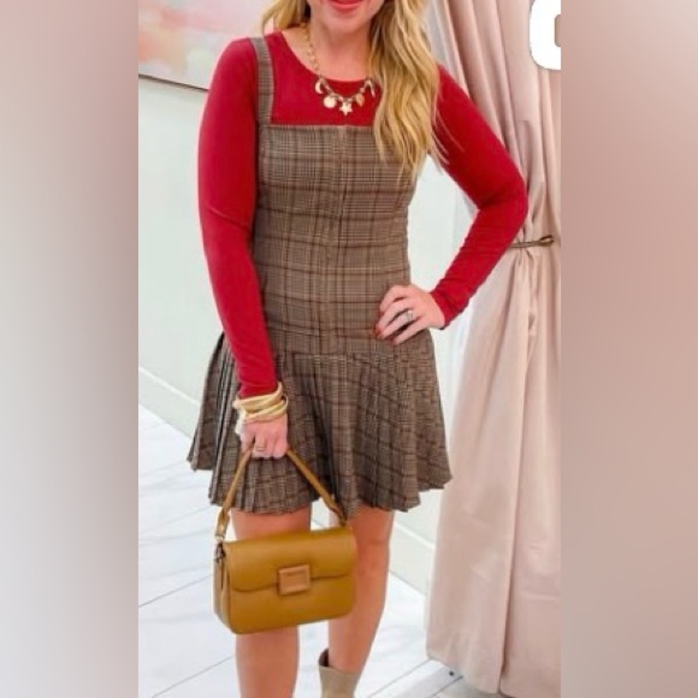 Plaid Brown pleated mini dress